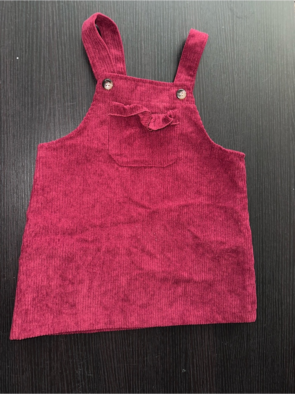 Plum Corduroy Pinafore Dress with Ruffle Pocket